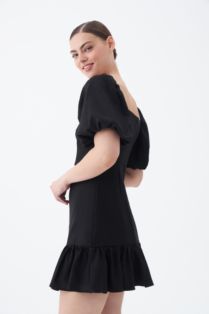 INSPIRE Платье-мини изо льна с оборкой (черный)