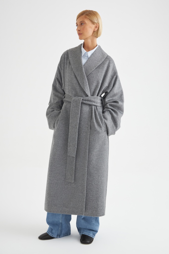INSPIRE Пальто-халат с широким рукавом (серый меланж)