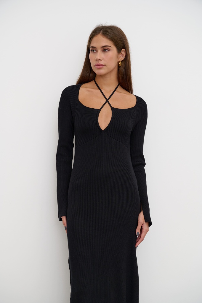 INSPIRE Платье трикотажное с завязкой на груди (черный)