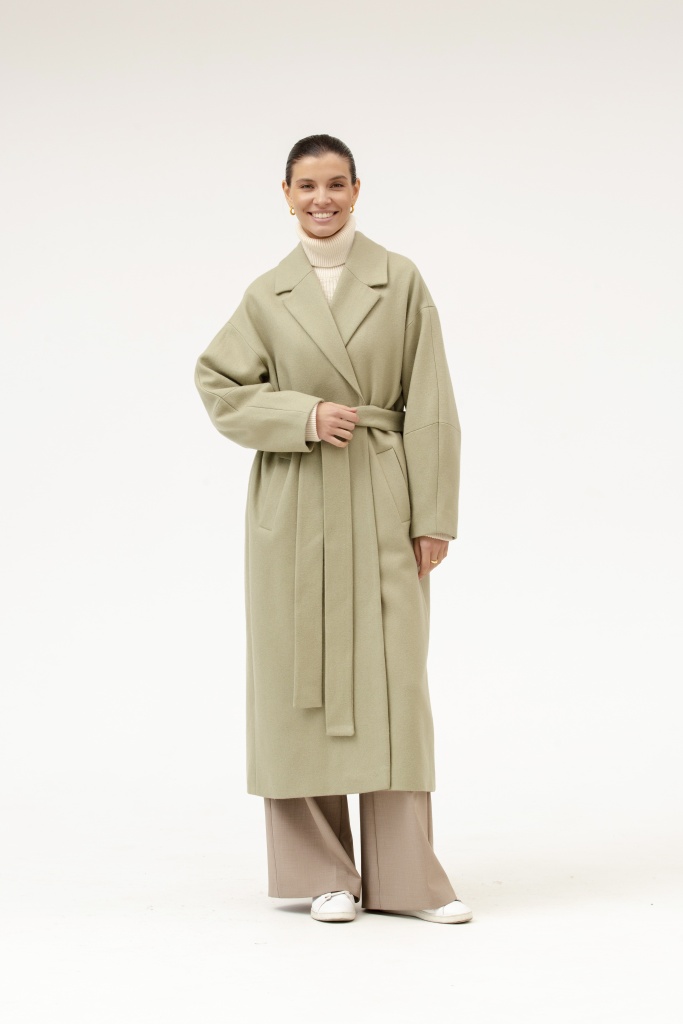 INSPIRE Пальто-халат удлиненное с классическим воротником (оливковый)