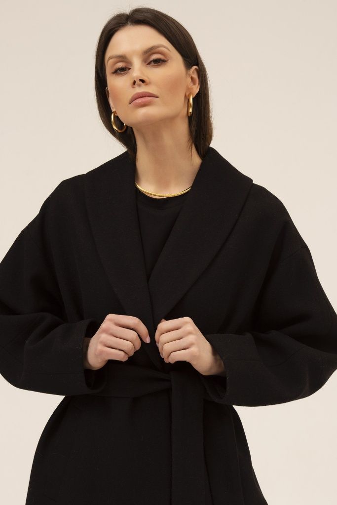 INSPIRE Пальто-халат удлиненное с воротником шалькой (черный)
