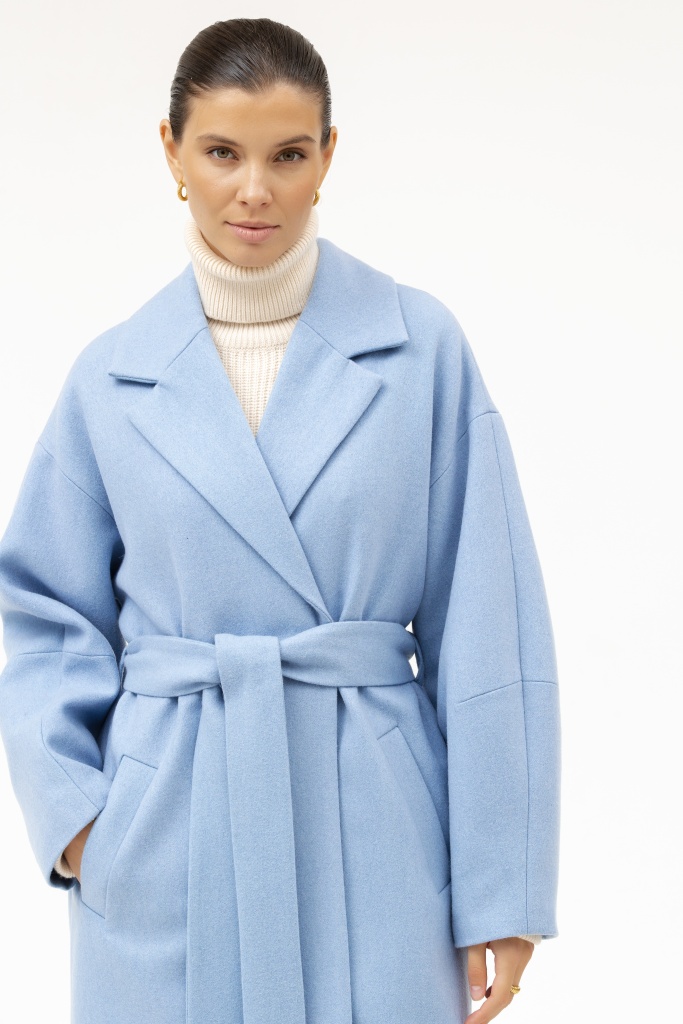 INSPIRE Пальто-халат удлиненное с классическим воротником (серо-голубой)