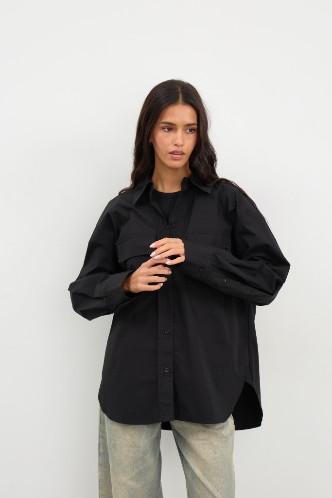 INSPIRE Рубашка оверсайз с накладными карманами (черный)