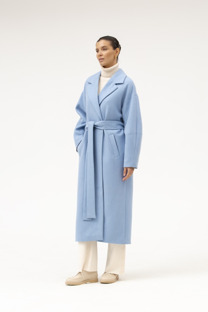 INSPIRE Пальто-халат удлиненное с классическим воротником (серо-голубой)