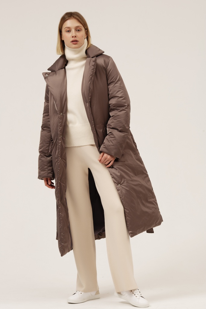 INSPIRE Пуховик-пальто с отложным воротником (пыльно-коричневый)