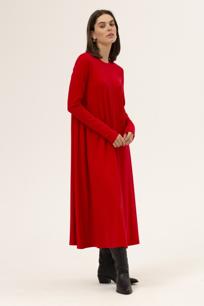 INSPIRE Платье-миди А-силуэта с длинным рукавом (красный)