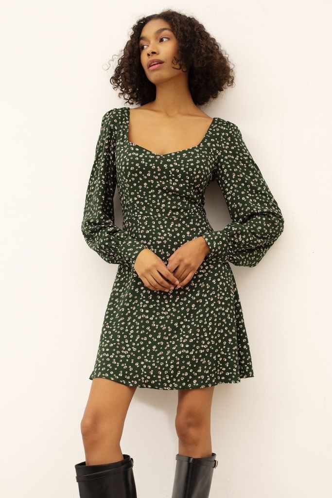 INSPIRE Платье-мини в принт с фигурным вырезом (зеленый)