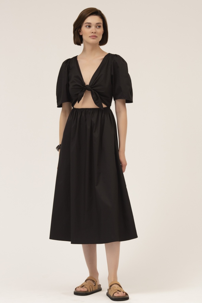 INSPIRE Платье длины миди с завязкой на груди (черный)