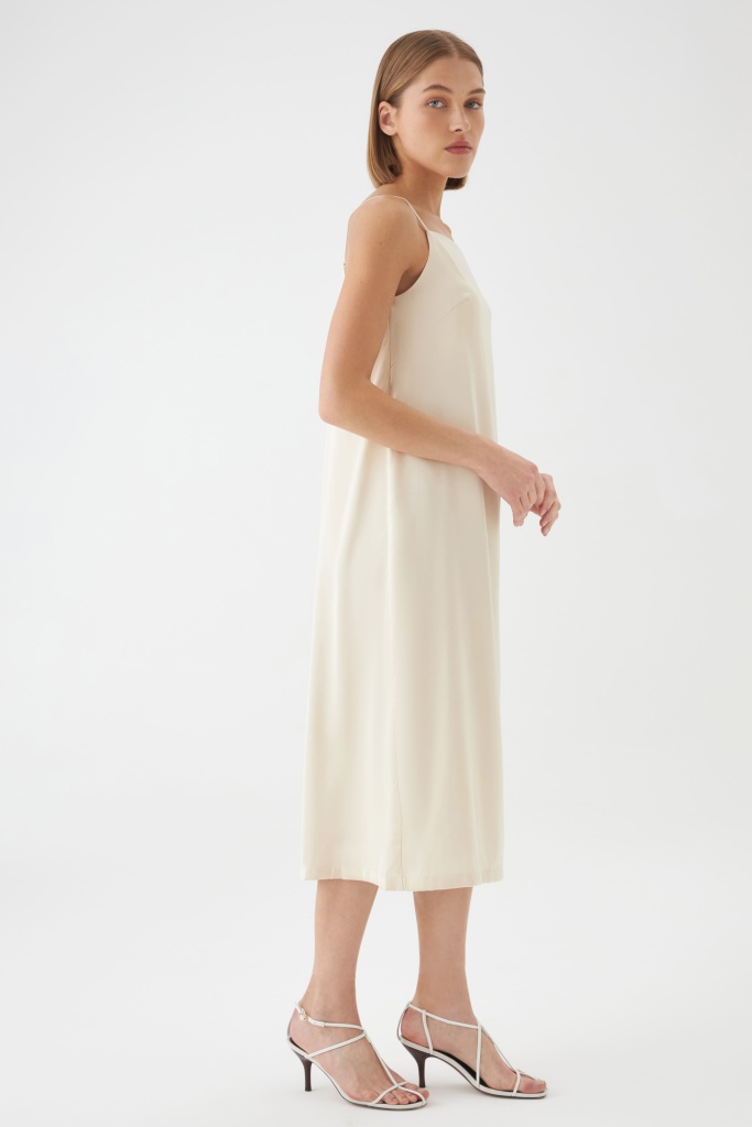 INSPIRE Платье-комбинация длины миди с завязками на спине (молочный)