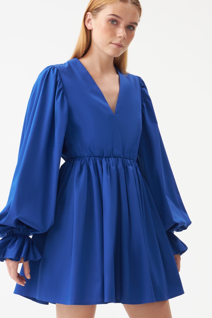 INSPIRE Платье из хлопка с рукавами-буфами (синий)