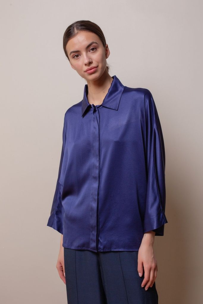 INSPIRE Блуза из атласа со сложным рукавом (синий)