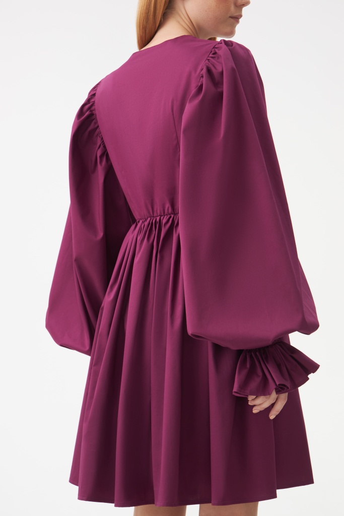 INSPIRE Платье из хлопка с рукавами-буфами (ягодный)