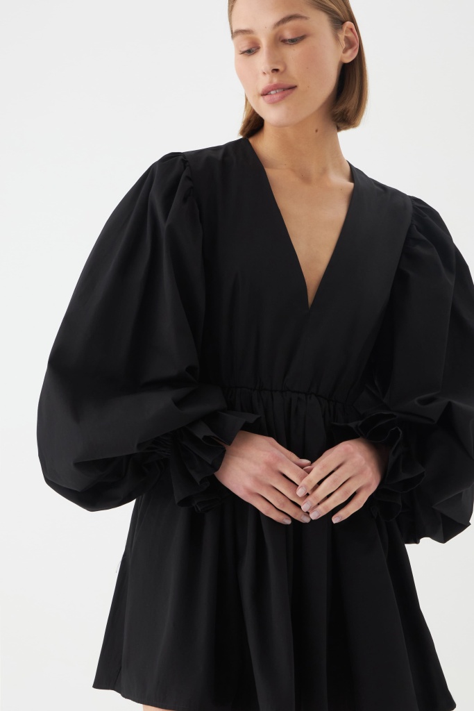 INSPIRE Платье из хлопка с рукавами-буфами (черный)