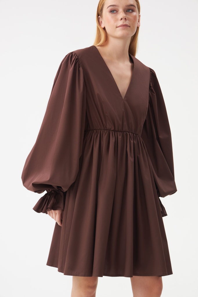 INSPIRE Платье из хлопка с рукавами-буфами (шоколадный)