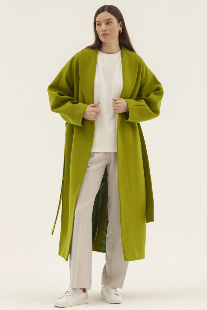 INSPIRE Пальто-халат удлиненное с воротником шалькой (травяной)