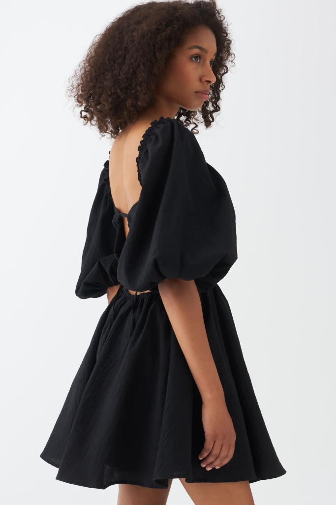 INSPIRE Платье на завязках с объемными рукавами (черный)