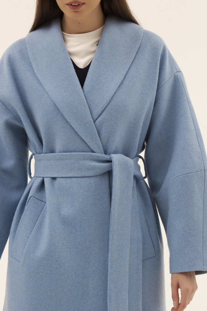 INSPIRE Пальто-халат удлиненное с воротником шалькой (голубой)