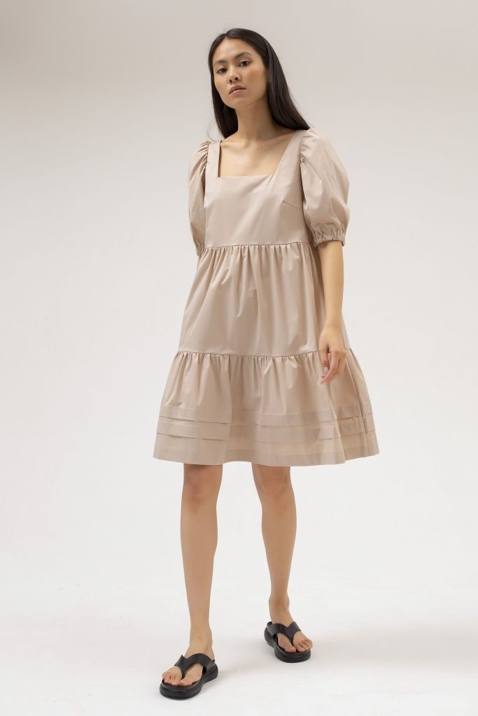 INSPIRE Платье из поплина с квадратными вырезом (светло-бежевый)