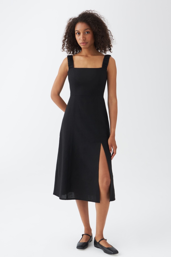 INSPIRE Платье льняное с разрезом на завязках (черный)