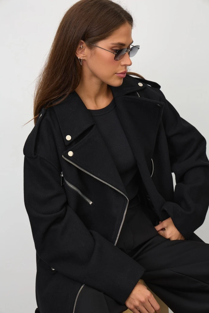 INSPIRE Куртка-косуха из пальтовой ткани (черный)
