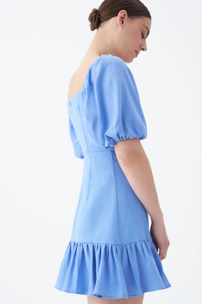 INSPIRE Платье-мини изо льна с оборкой (синий)
