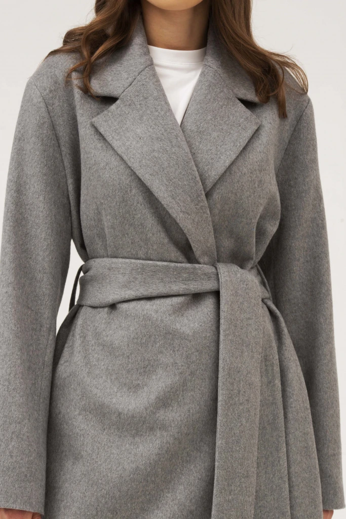 INSPIRE Пальто-халат с отложным воротником (серый меланж)